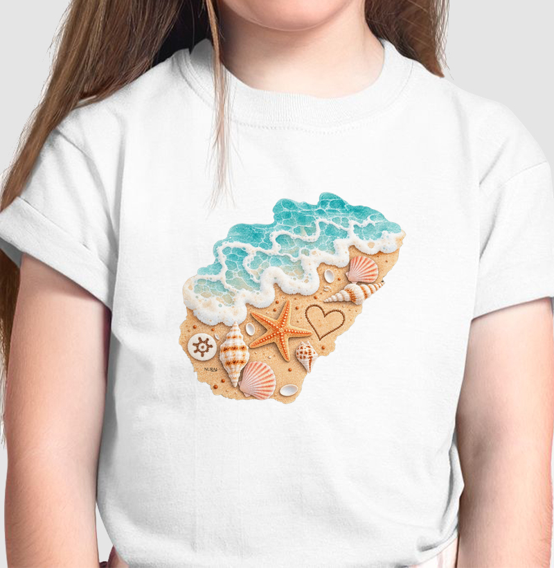 Coração na Areia  - Camiseta Infantil