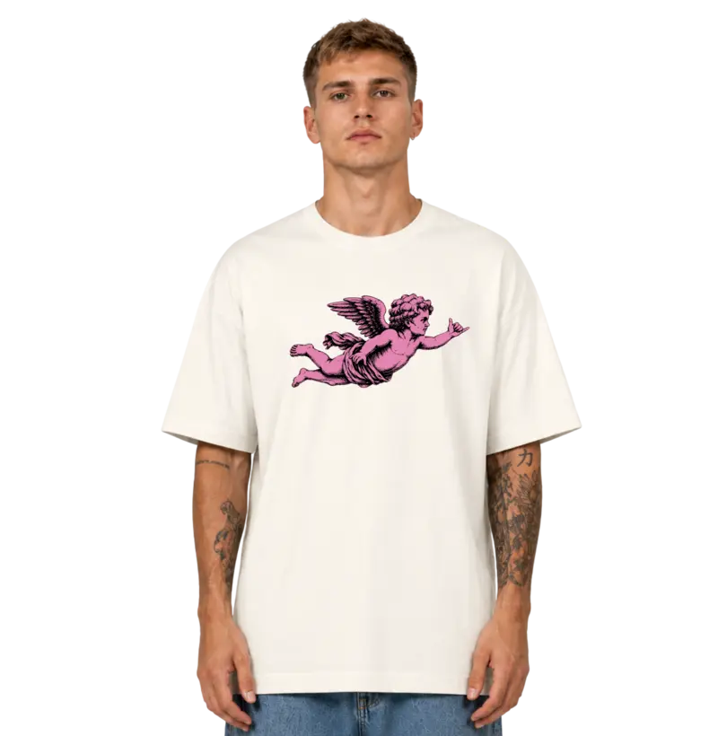 Camiseta Oversized Unissex Off-White Vintage Pink Angel