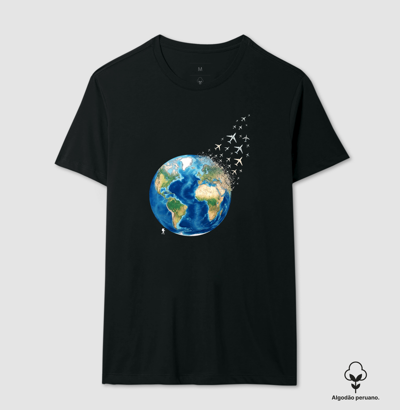 Camiseta Globo Terrestre Avioes Dispersos | Arte 3D Viagem Mundo | Colecao Viciados em Viagem