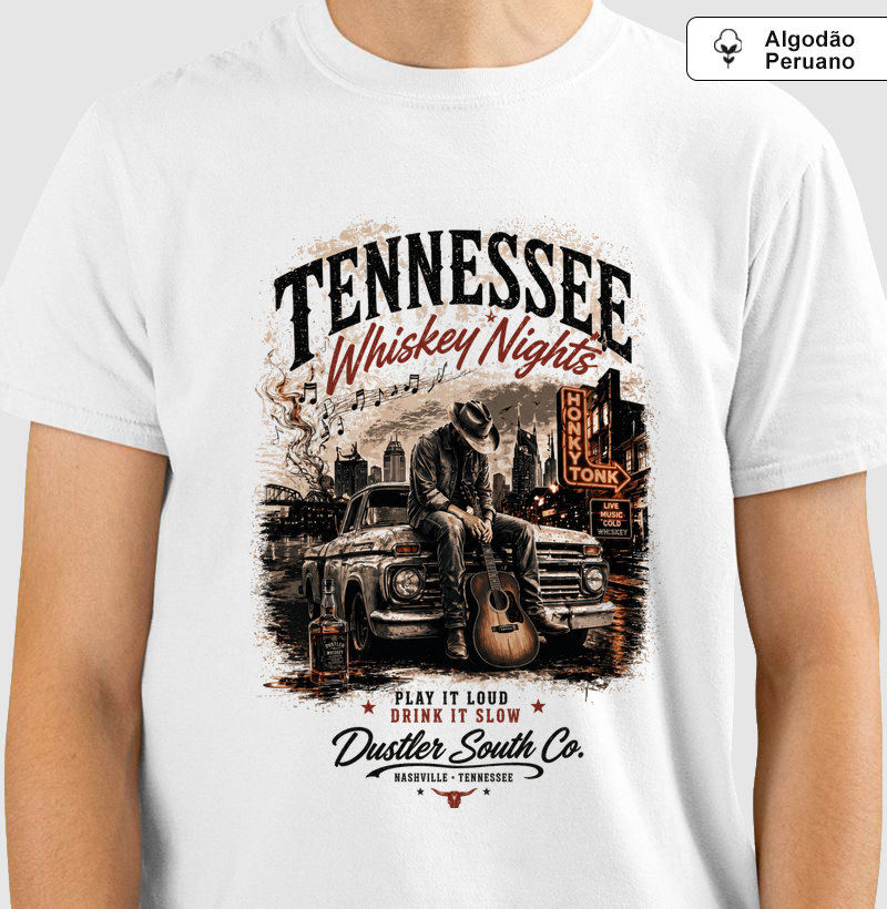 Camiseta Country Masculina Tennessee Whiskey Nights