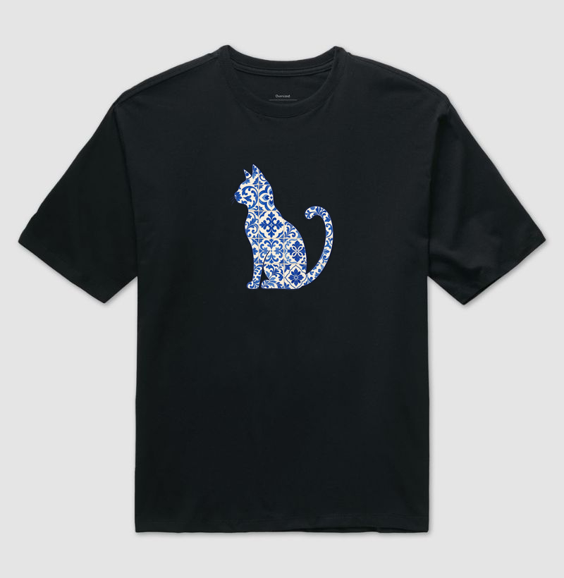 Gato em Azulejo - Camiseta Oversized