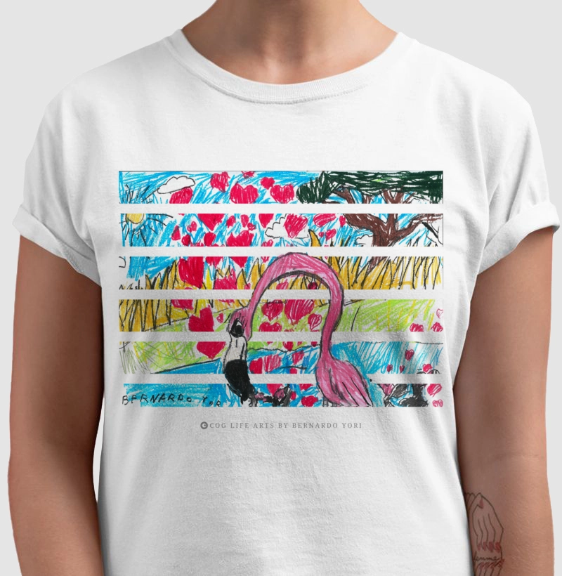 Camiseta Adulto O Flamingo Rosa Branca by Bernardo Yori