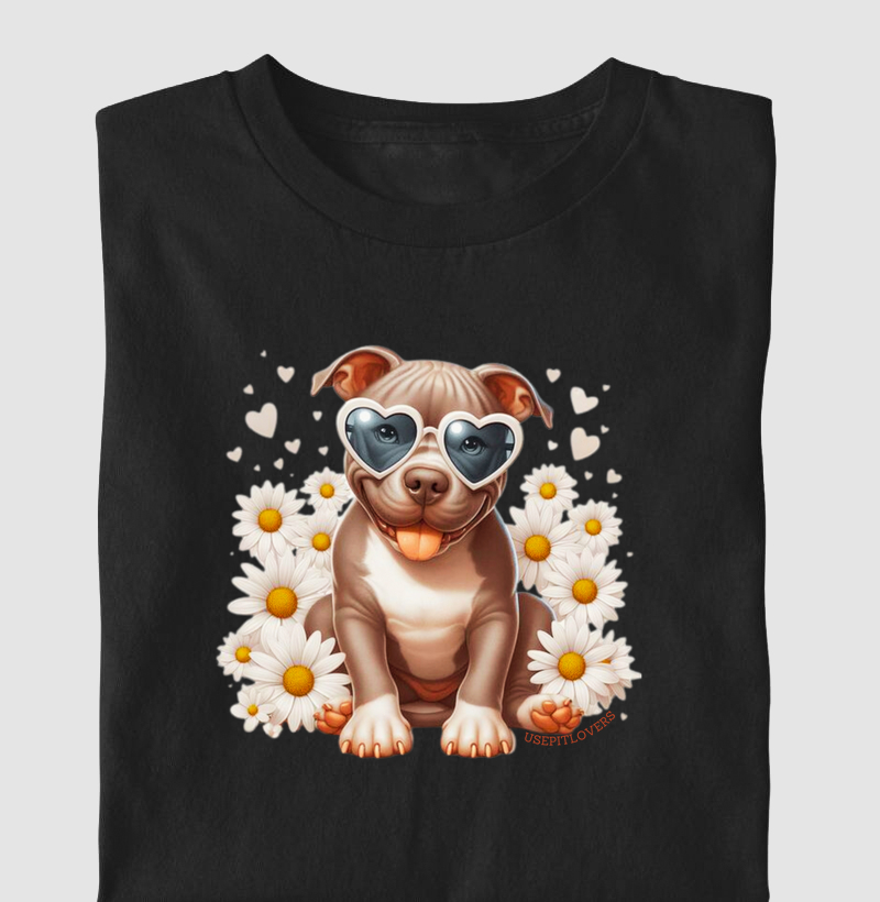 Pit bull óculos e flores 