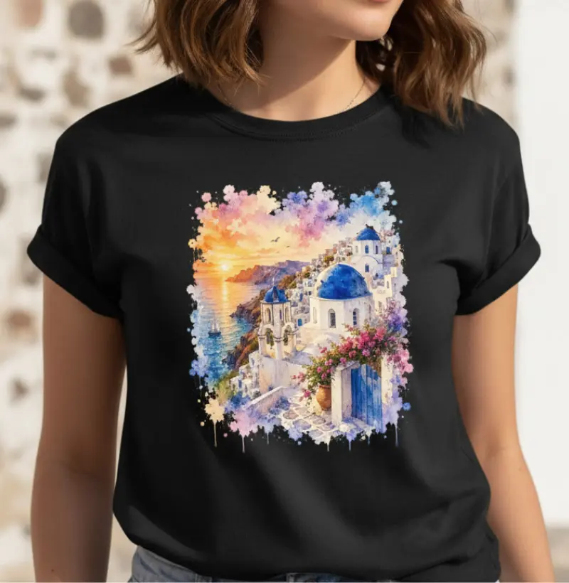 Santorini em Aquarela