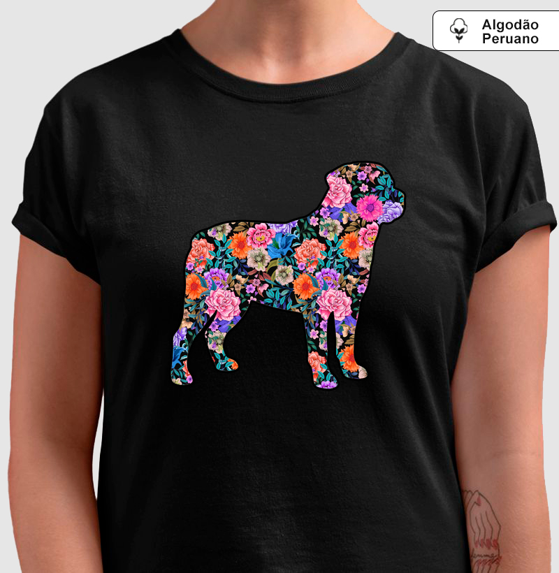 Camiseta Rottweiler Floral - Pelo & Pano