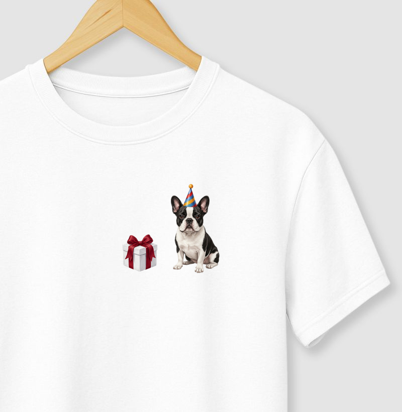 Bulldog (Buldogue) Francês Preto e Branco - Aniversário - Camiseta