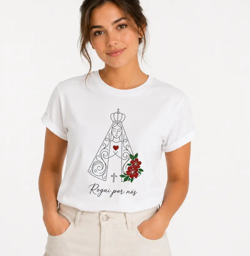 Camiseta Nossa Senhora Aparecida Rosas