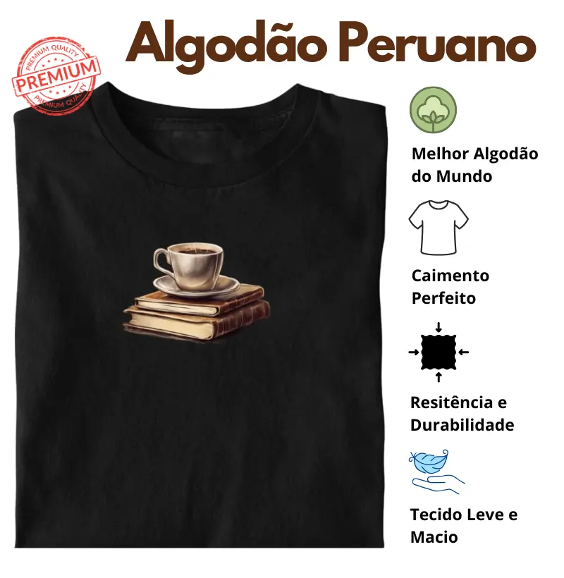 Camiseta Café e Livros Algodão Peruano