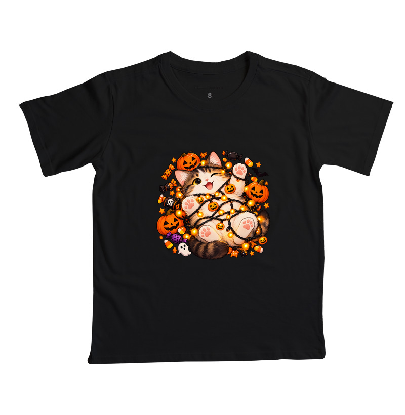 Gatoween - Enrolado na Decoração - Camiseta Infantil