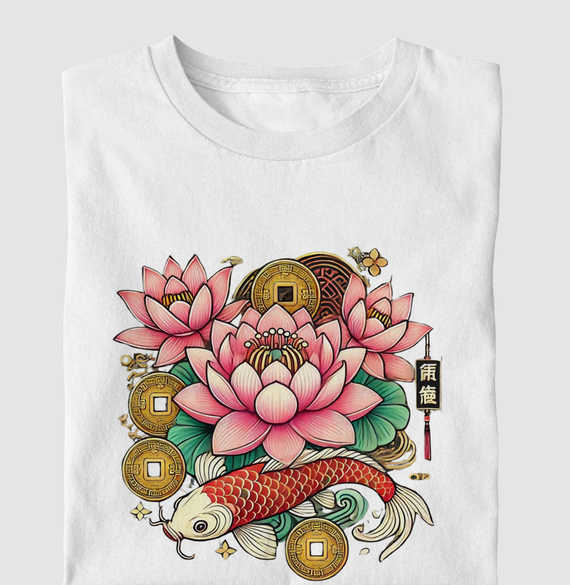 Flor de Lotus com Peixe Koi