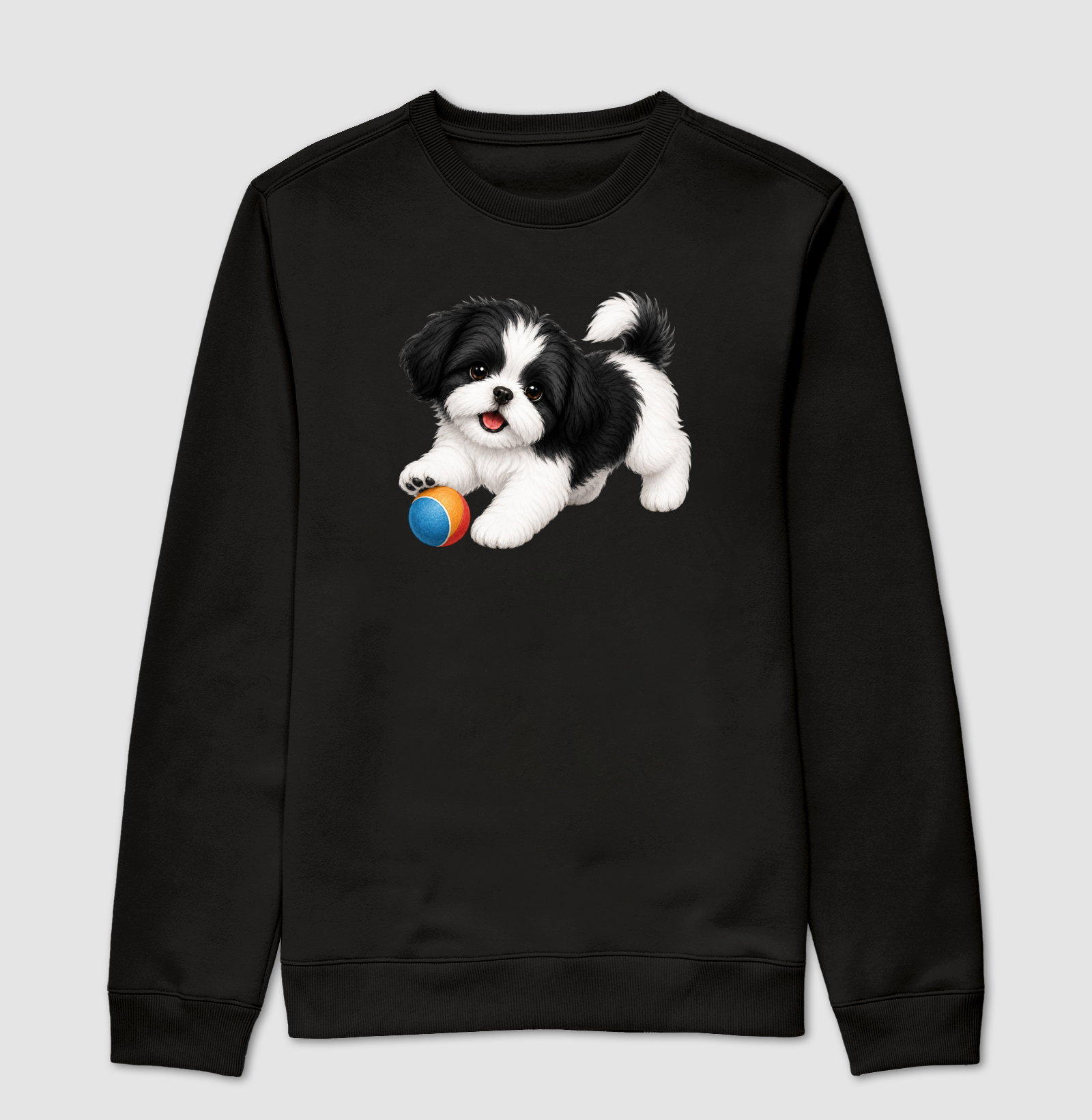 Shih Tzu Preto - Desenho Animado - Suéter Moletom