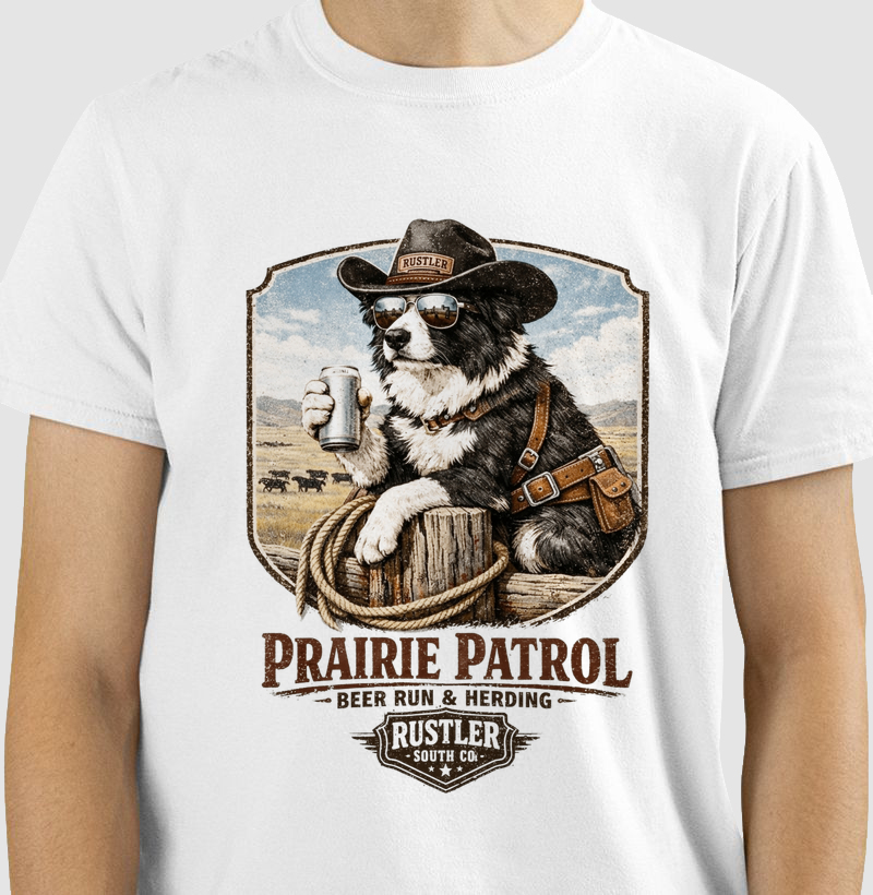 Camiseta Prairie Patrol – Beer Run & Herding | Border Collie Cowboy