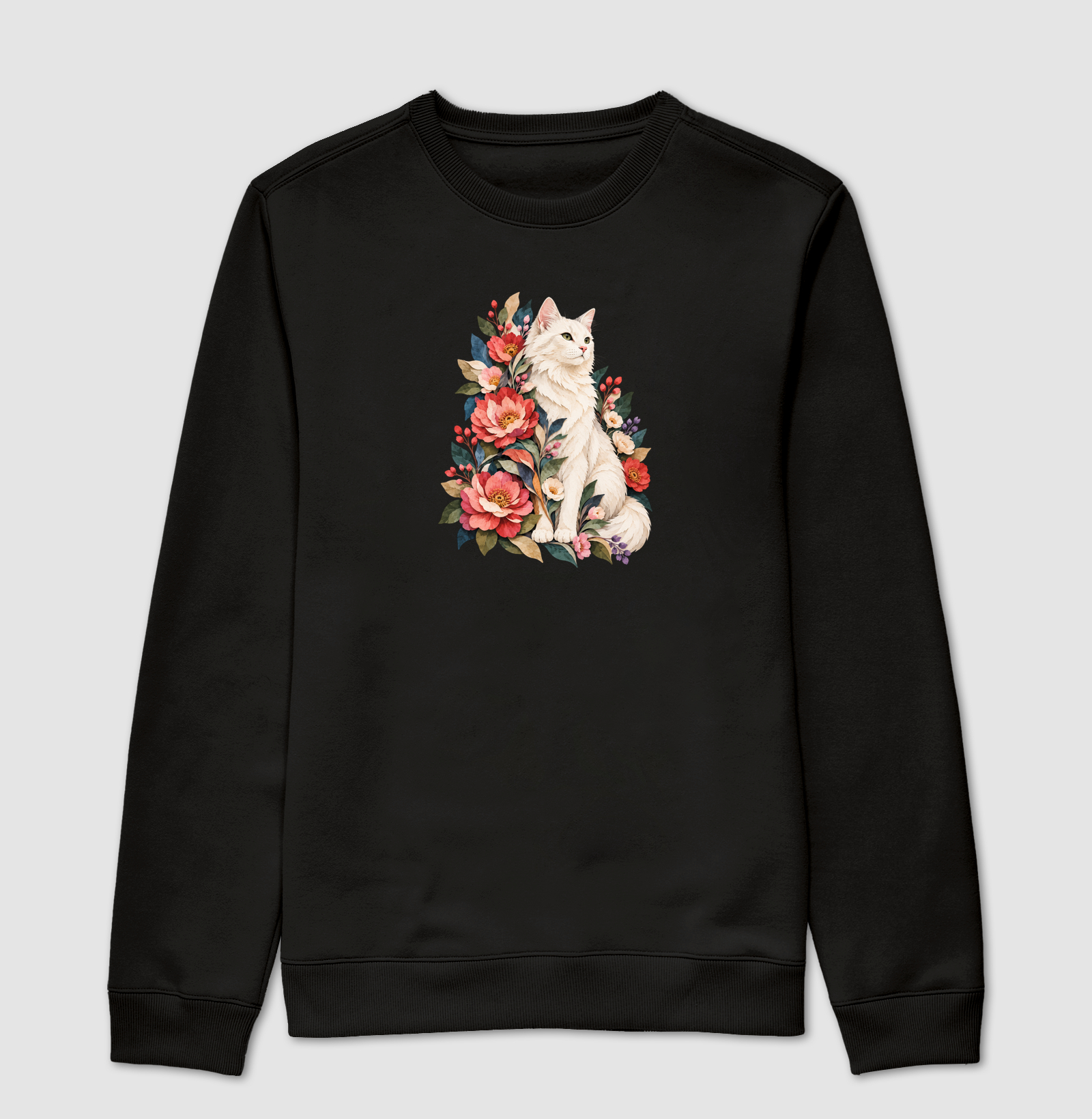 Gato Floral - Suéter Moletom