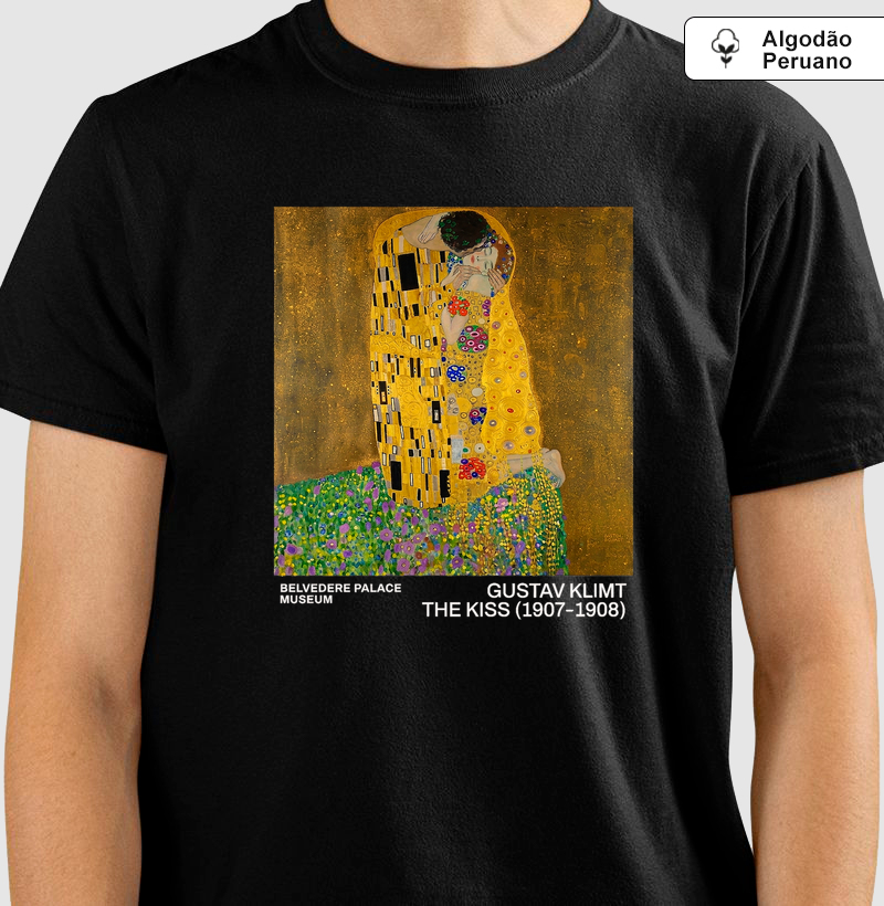 Camiseta Algodão Peruano Gustav Klimt O Beijo The Kiss 1907