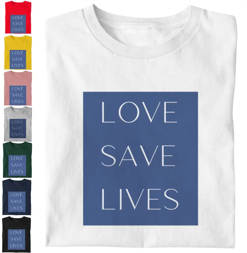 LOVE SAVE LIVES [estampa fundo azul]