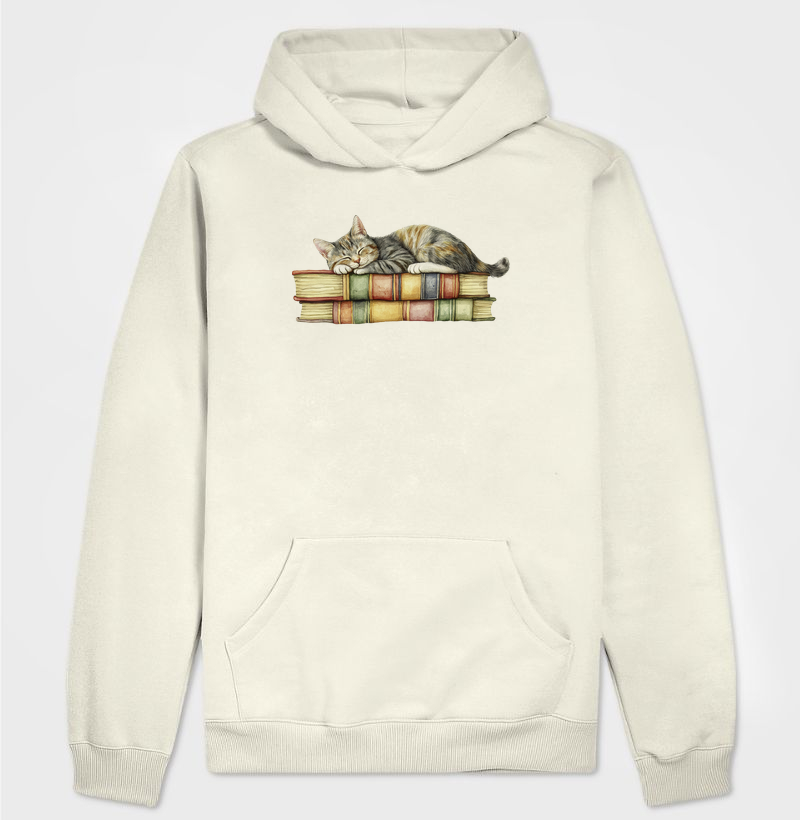 Aquarela: Gato e Livros