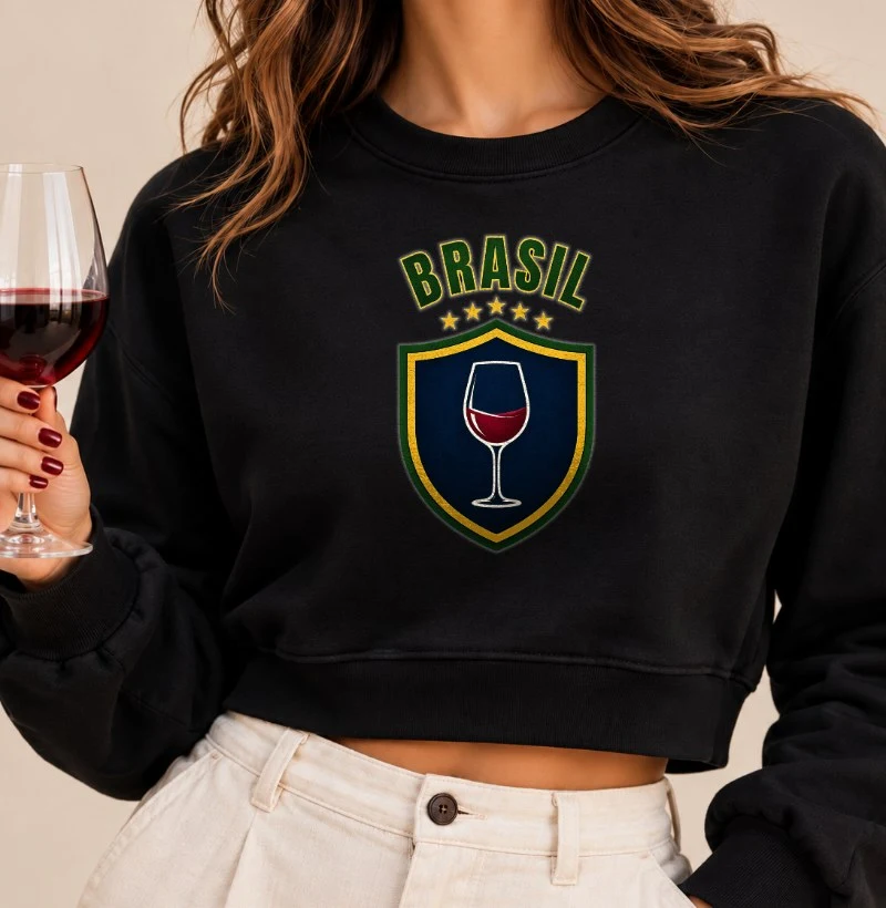Moletom Cropped Brasil & Vinho – Escudo - Cropped Moletom