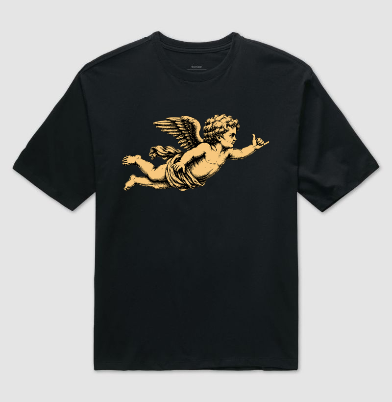 Camiseta Oversized Preta Golden Cherub