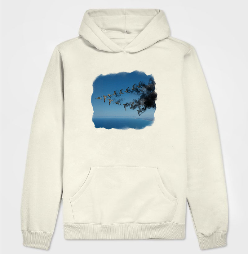 Hoodie AROUA Studio (IA) — Voo em Fuligem (Asfixia Azul, Moletom com Capuz, INK)