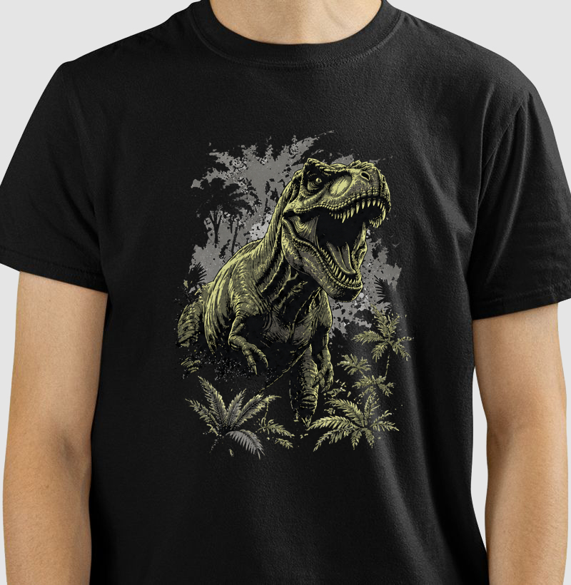 Camisa Algodão Estampada Dinossauro T-rex Furioso na Selva Premium Original