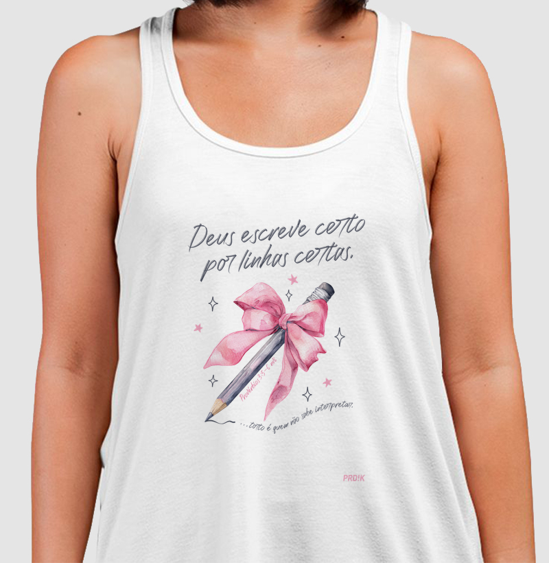 Camiseta Regata Algodão com Estampa - Deus Escreve Certo