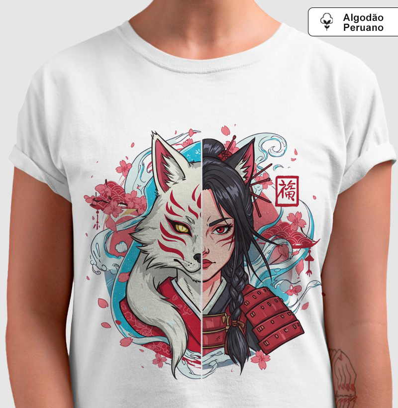 Raposa Kitsune e Samurai Girl - Algodão Peruano