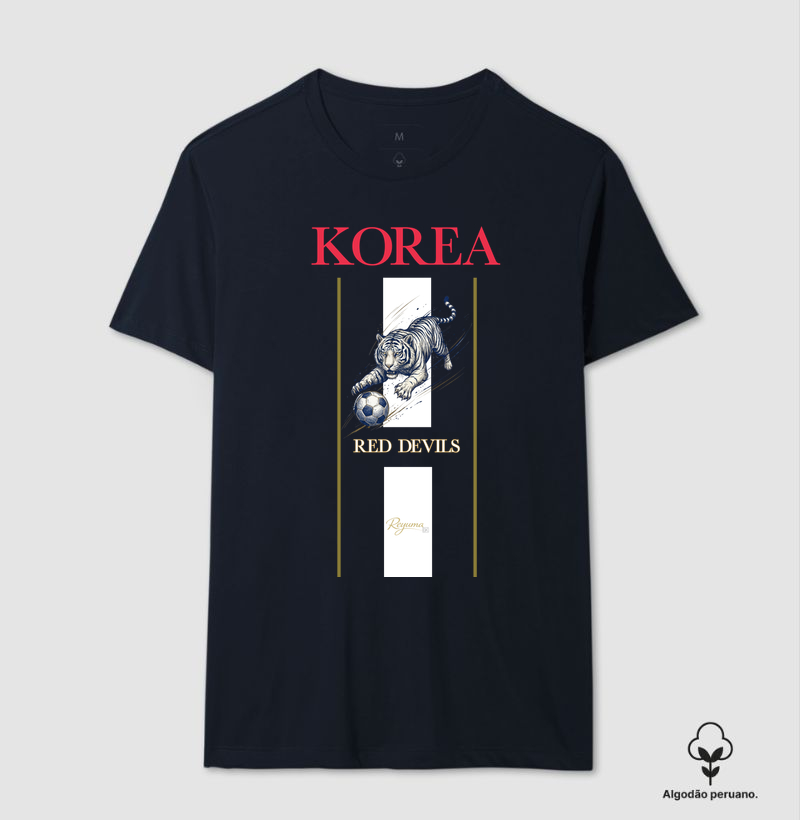 “Korea Red Devils” - Futebol - Camiseta Algodão Peruano Masculina, Feminina e Babylook