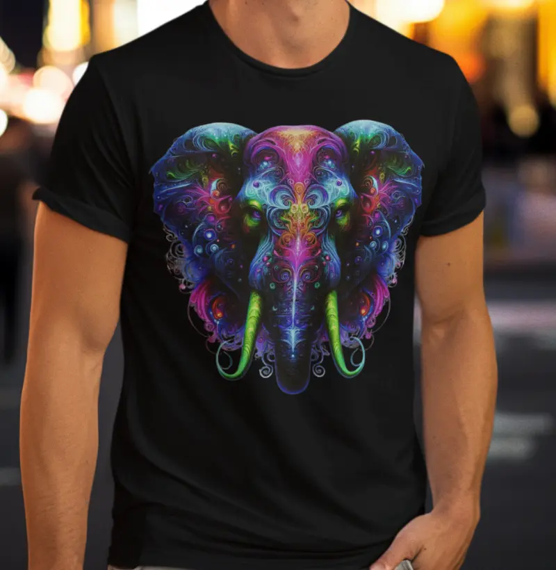 Elefante Psicodélico – Arte Surreal em Cores Vibrantes