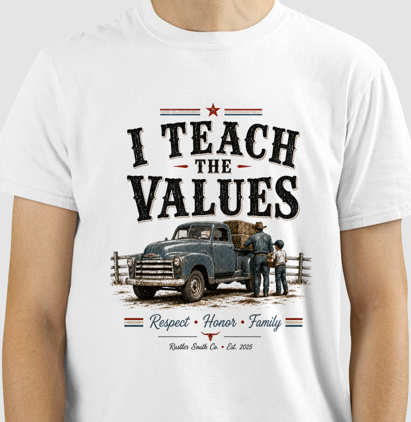 Camiseta Country Masculina Dia dos Pais I Teach the Values Rustler South Co.