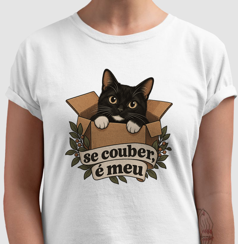 Camiseta Gato Caixa "se couber, é meu" | Pelo & Pano