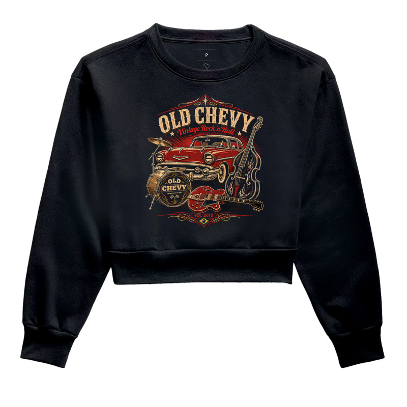Rock ’n’ Roll Ride | Rhythm & Chrome - Old Chevy - Cropped Moletom