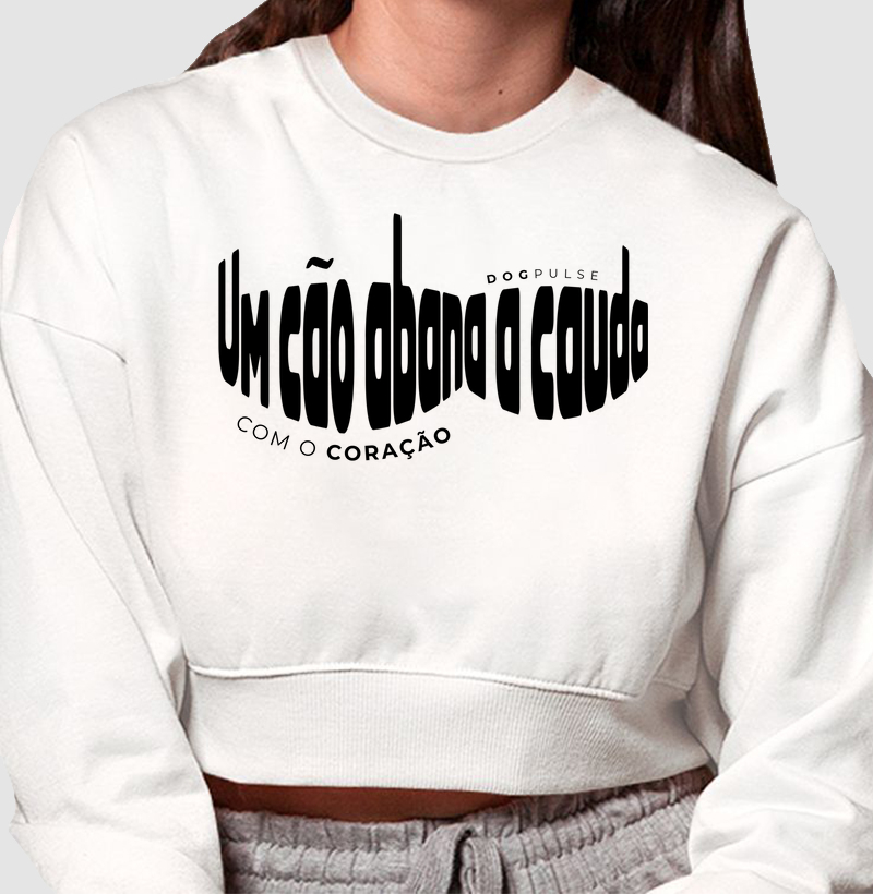 Cropped Moletom Um Cão Abana a Cauda com o Coração Dog Pulse