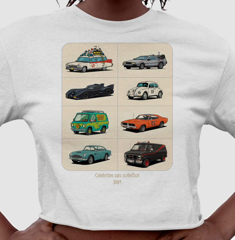 Cropped camiseta feminina colecionador miniaturas carros famosos
