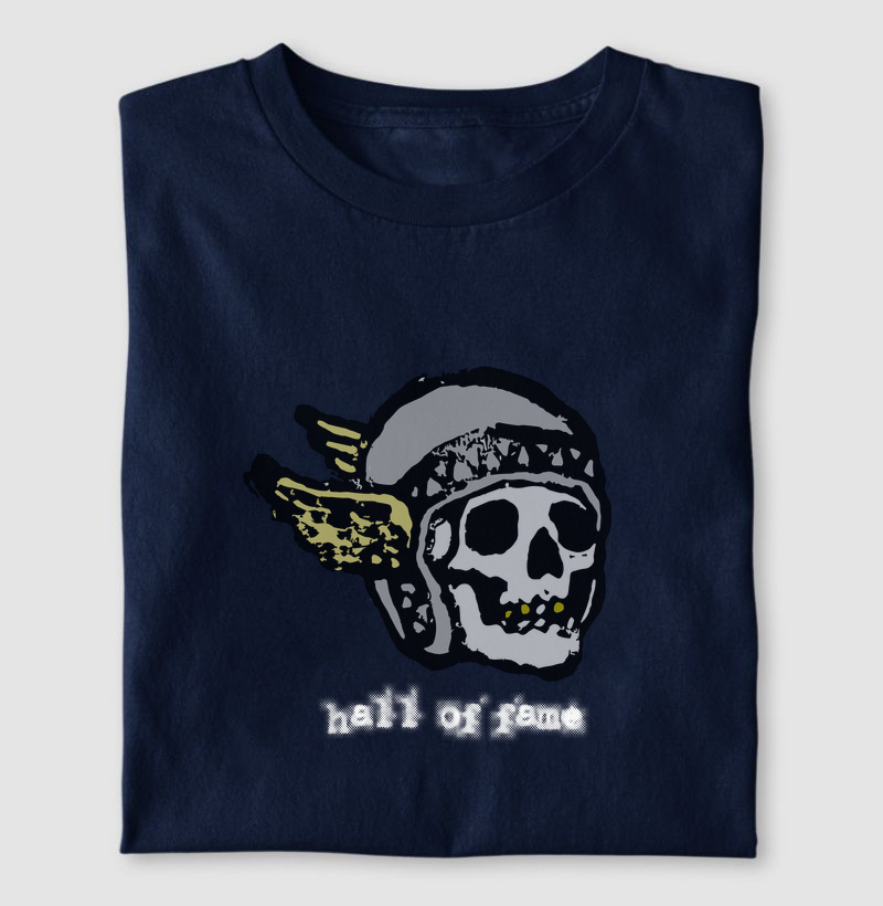 Camiseta Masculina Estampada 100% Algodão premium Hall of Fame – capacete caveira