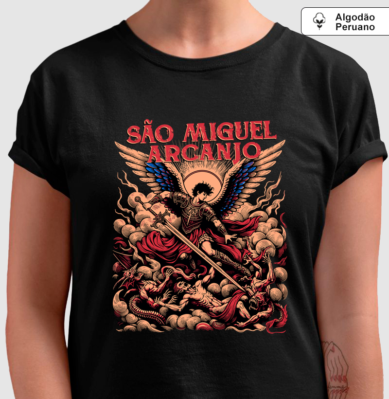 São Miguel Arcanjo Defensor Celestial - Algodão Peruano - Camiseta Algodão Peruano