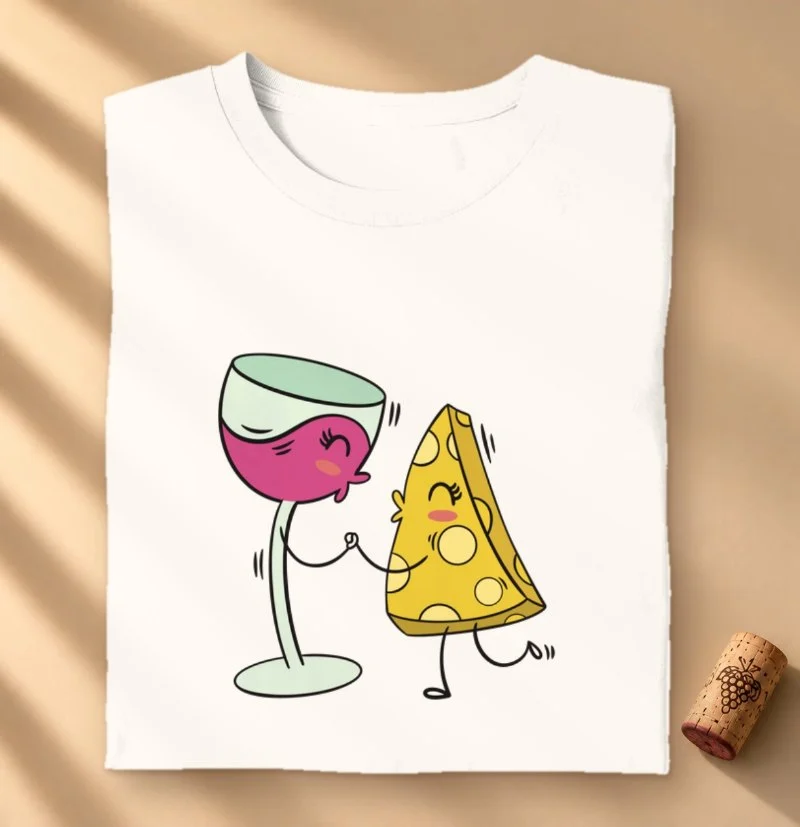 Camiseta Par Perfeito: Vinho e Queijo