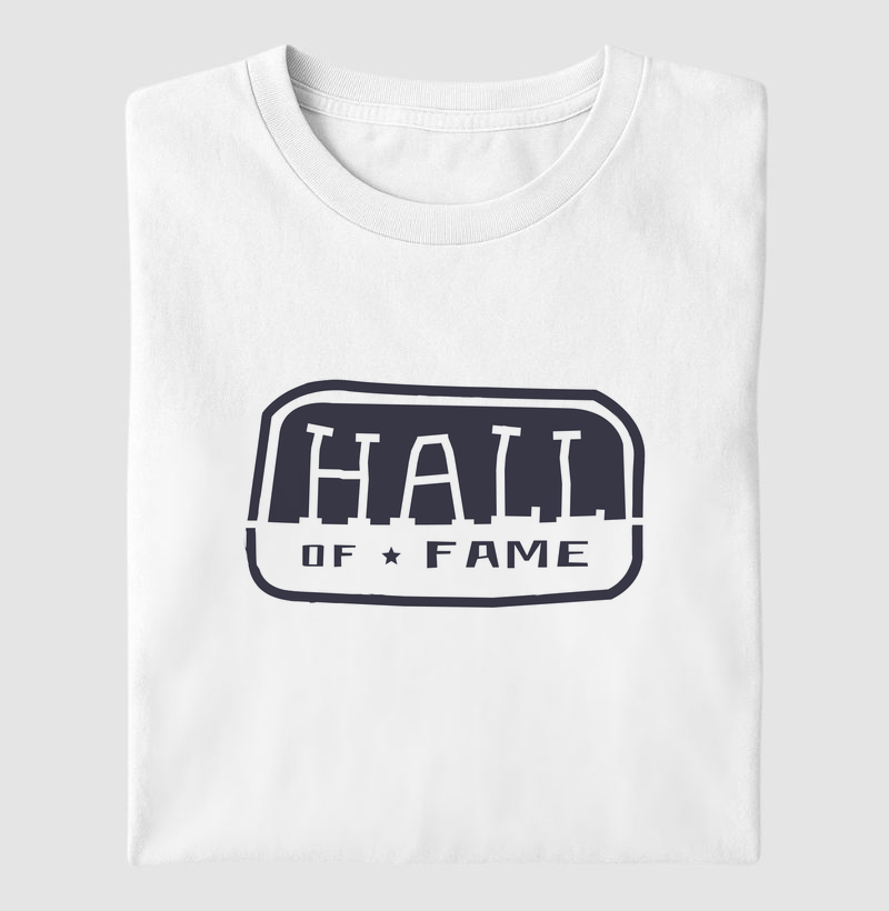 Camiseta HOF laranja - Masculina Estampada 100% Algodão Hall of Fame – logo