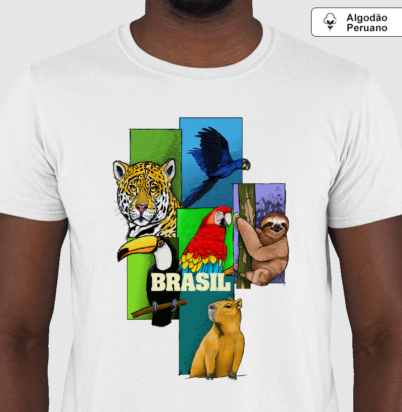 Camiseta Algodão Peruano Animais do Brasil