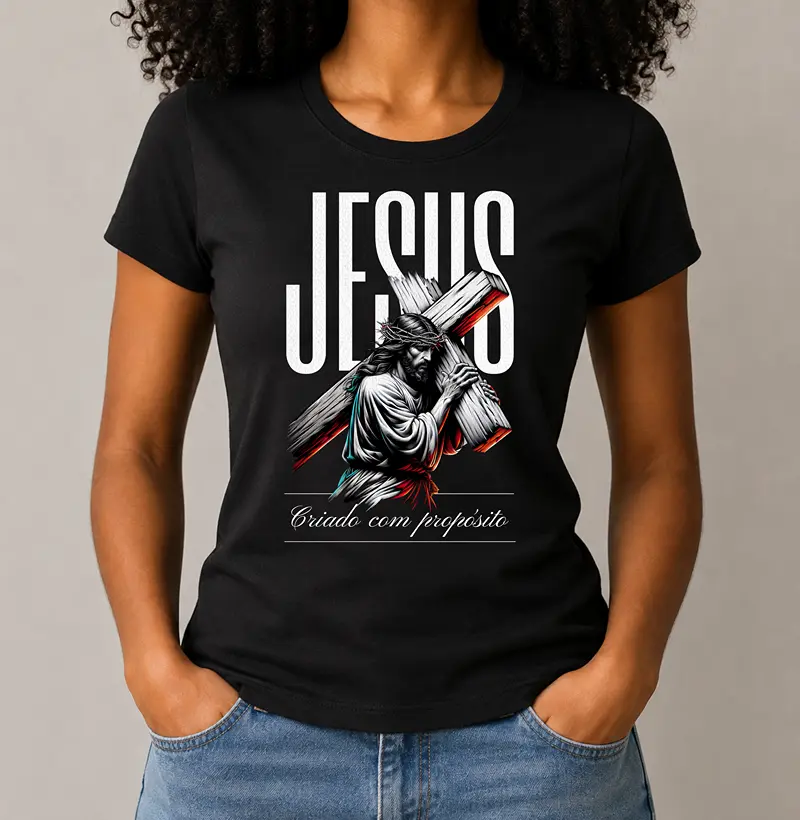 Camiseta Feminina Acinturada Criado Com Propósito - Camiseta