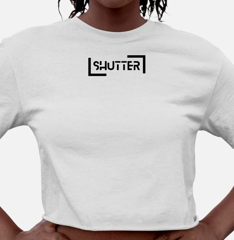 Camiseta feminina cropped, shutter