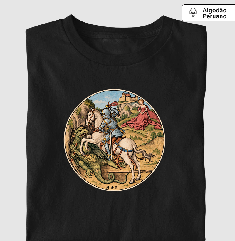 São Jorge e o Dragão — Martin Schongauer - Camiseta Algodão Peruano