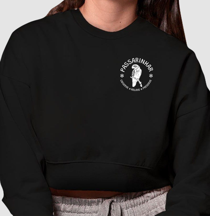Mini Aves - Passarinhar Arara branco - Moletom Cropped