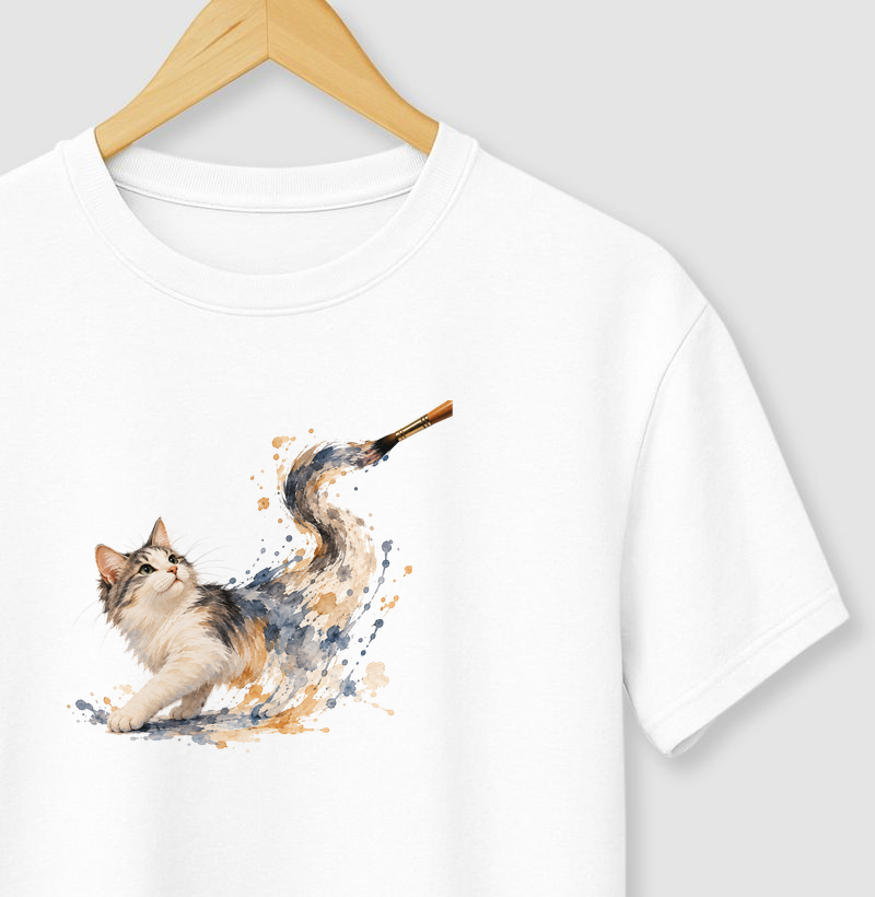 Gato em Aquarela - Camiseta