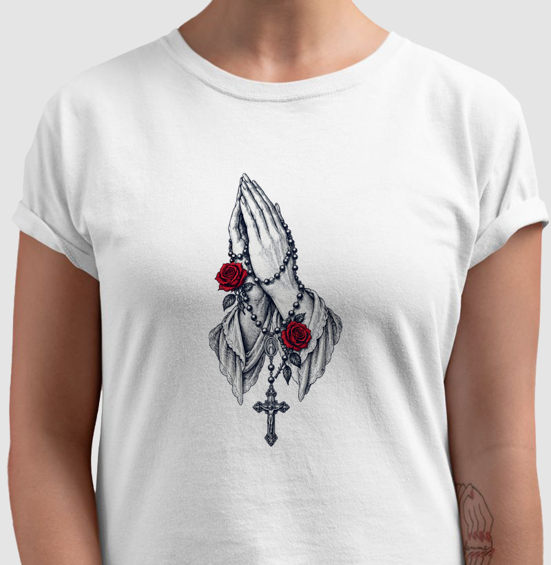 Nossa Senhora do Rosário Mãos e o Terço - Camiseta