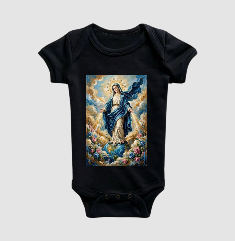 Nossa Senhora das Graças - Medalha Milagrosa Arte Sacra - Body Infantil
