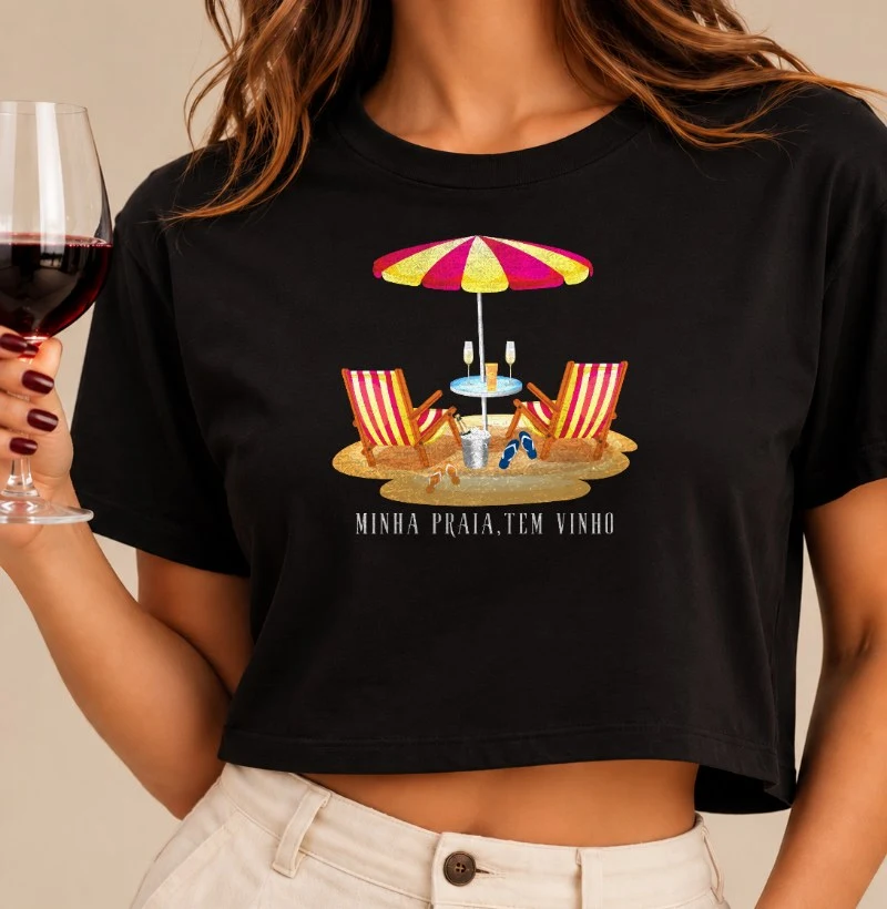 Camiseta Minha Praia tem Vinho - Cropped