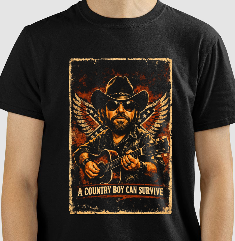 Camiseta Country Boy Can Survive – Outlaw Western Vintage