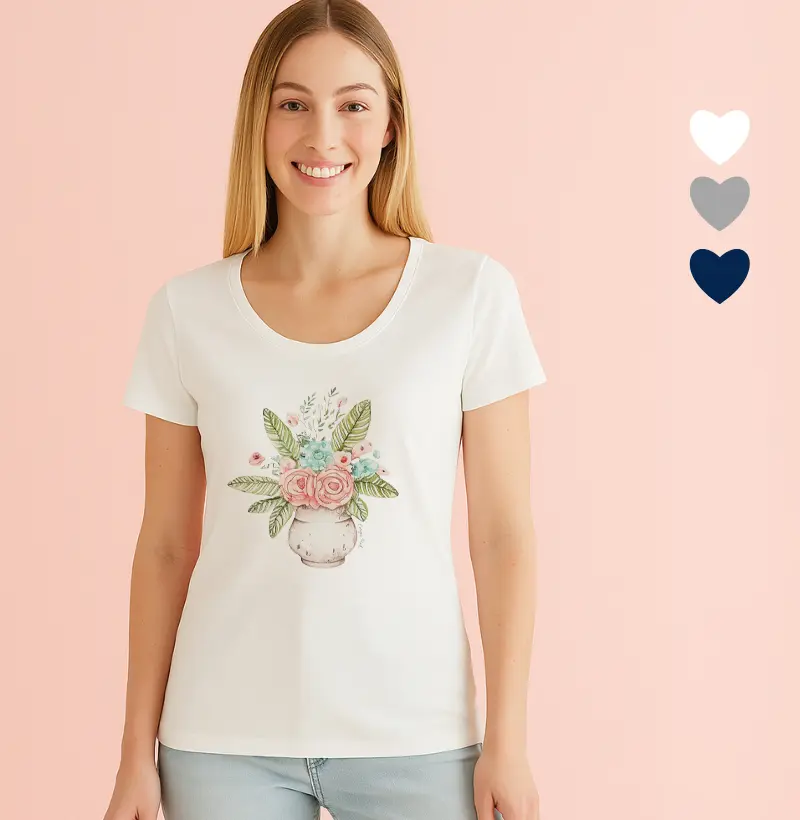 Camiseta Feminina Ilustrada Vaso Flores II