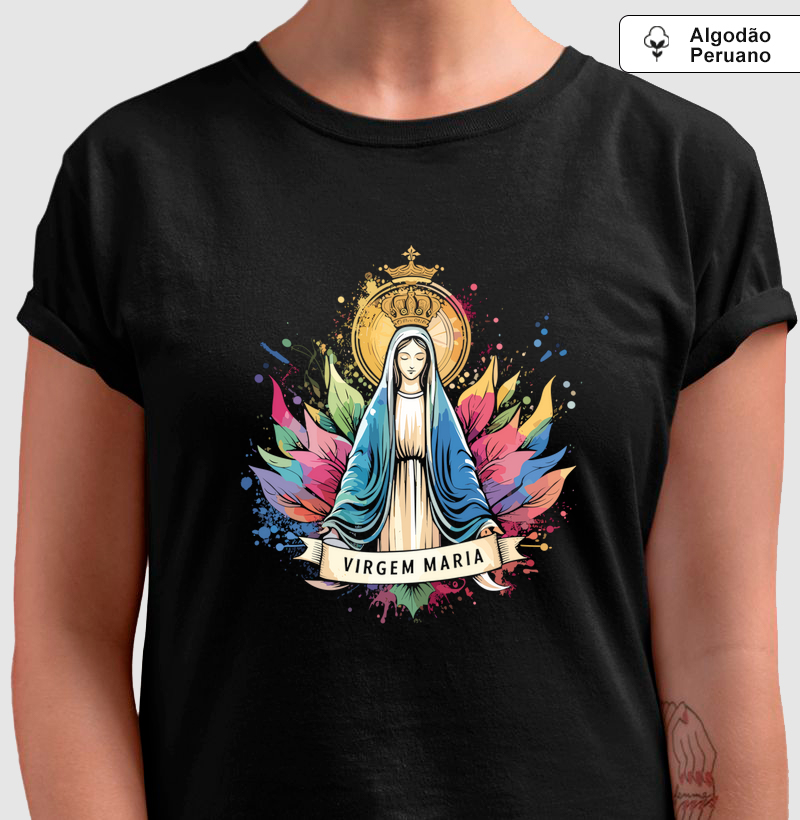 Virgem Maria em Aquarela - Algodão Peruano