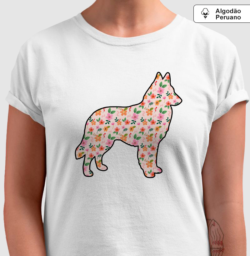 Camiseta Pastor Alemão Floral - Pelo & Pano